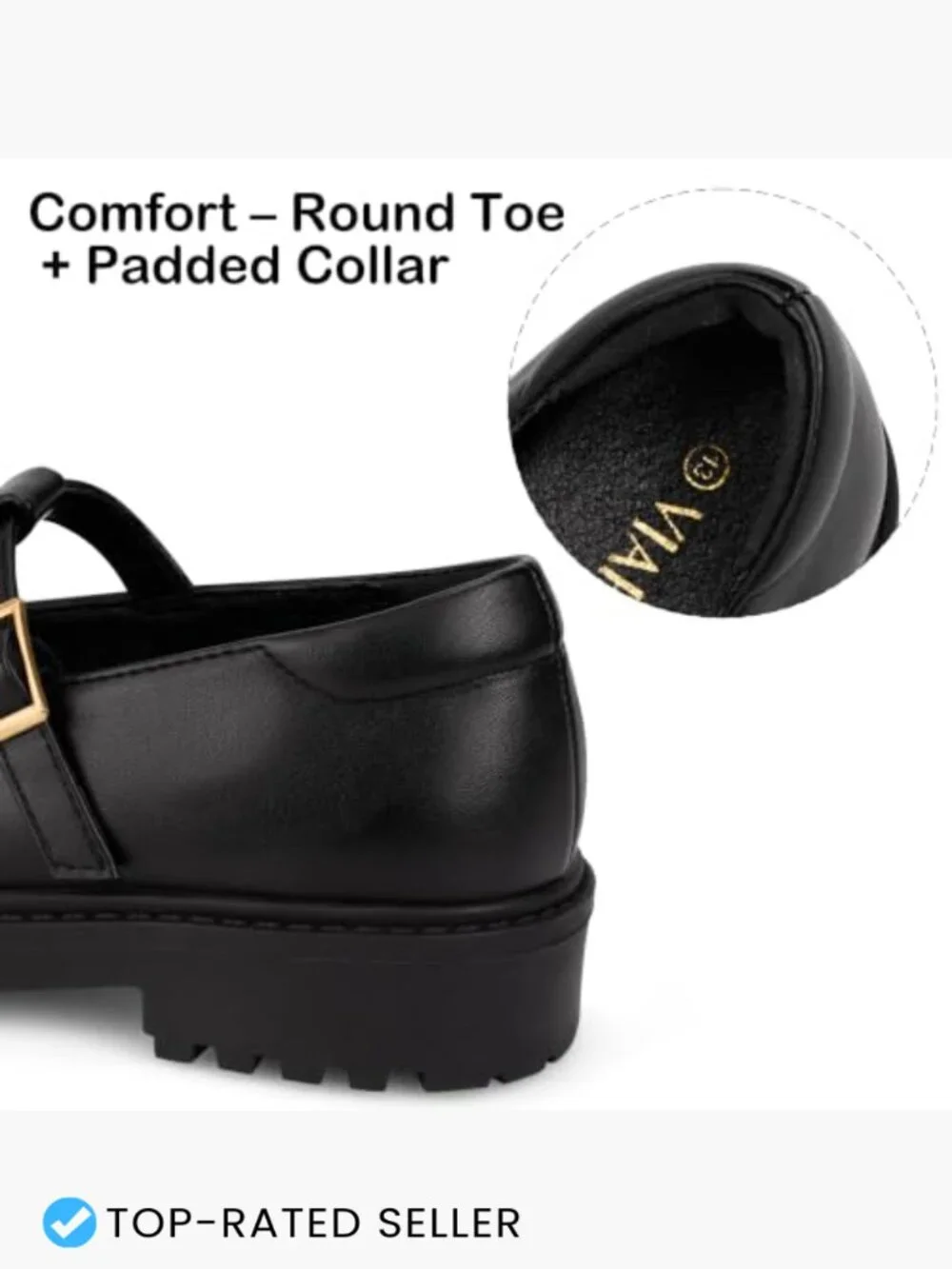 Girls T-Strap Buckle Platform Flats Classic Mary Jane Uniform School Shoes